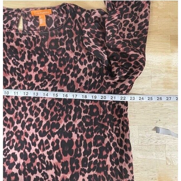 Gigi Parker Top Blouse Burlwood Leopard Boatneck Puffy Long-Sleeve Casual XL NEW - Picture 10 of 12